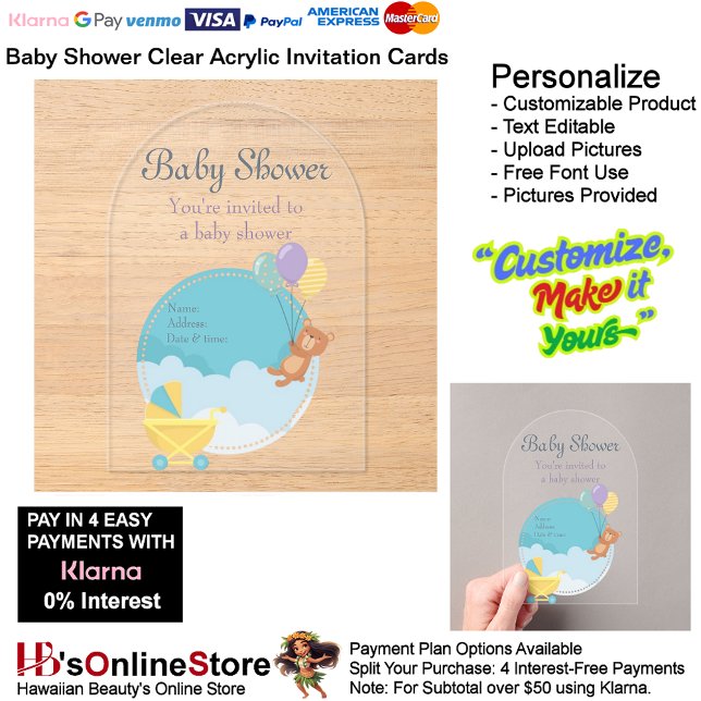 Invitations En Acrylique Baby shower Carte d'invitation en acrylique claire (Baby Shower Birth Party Supplies Celebrate Clear Acrylic Invitations 11.)