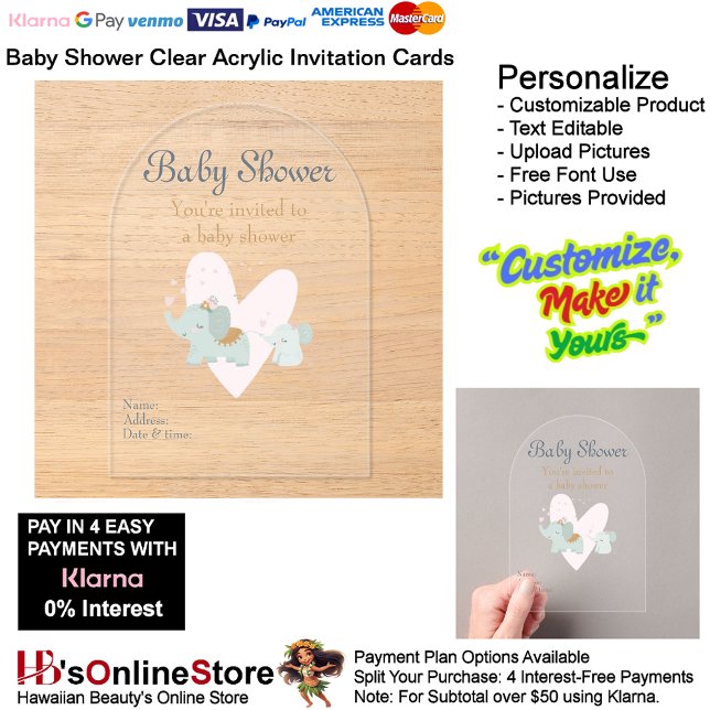 Invitations En Acrylique Baby shower Carte d'invitation en acrylique claire (Baby Shower Birth Party Supplies Celebrate Clear Acrylic Invitations 13.)