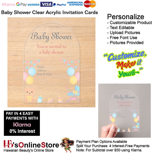Invitations En Acrylique Baby shower Carte d'invitation en acrylique claire (Baby Shower Birth Party Supplies Celebrate Clear Acrylic Invitations 14.)