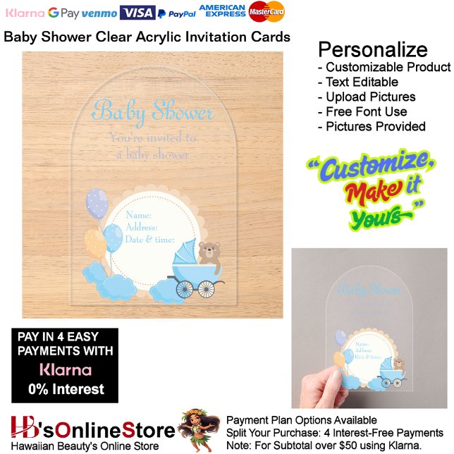 Invitations En Acrylique Baby shower Carte d'invitation en acrylique claire (Baby Shower Birth Party Supplies Celebrate Clear Acrylic Invitations 8.)
