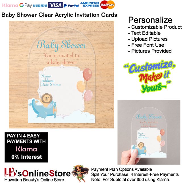 Invitations En Acrylique Baby shower Carte d'invitation en acrylique claire (Baby Shower Birth Party Supplies Celebrate Clear Acrylic Invitations 7.)