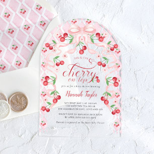 Invitations En Acrylique Baby Shower Cerise Ruban Rose