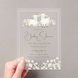 Invitations En Acrylique Baby Shower Chèvres Mignonnes & Pâquerettes