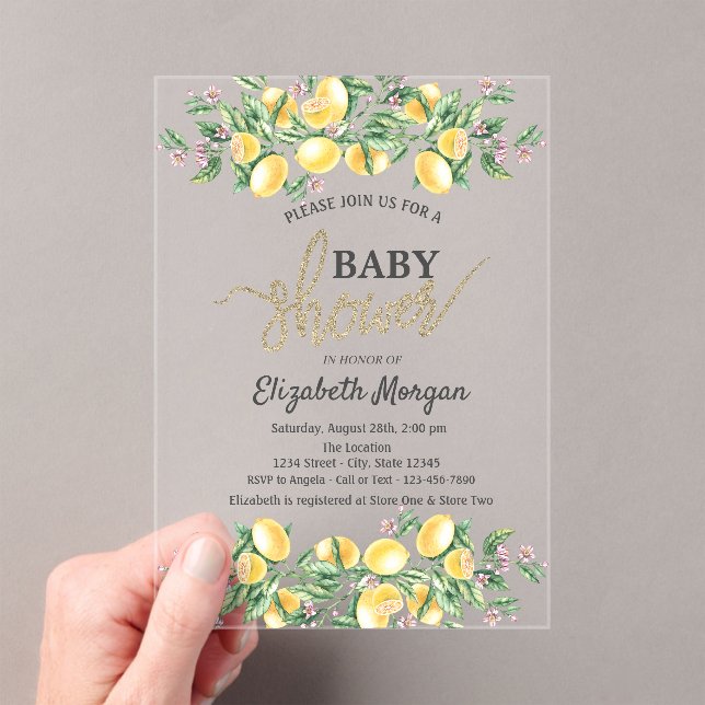 Invitations En Acrylique Baby shower Chic aux citrons aquarelle (In situ (ordinateur de poche))