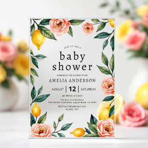 Invitations En Acrylique Baby shower citron vert rose jaune floral