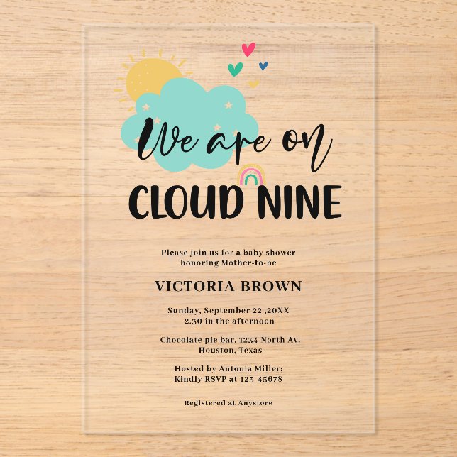 Invitations En Acrylique Baby Shower Cloud Nine  (Recto)