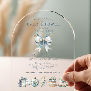 Invitations En Acrylique Baby shower Coquette de Noël bleu glace