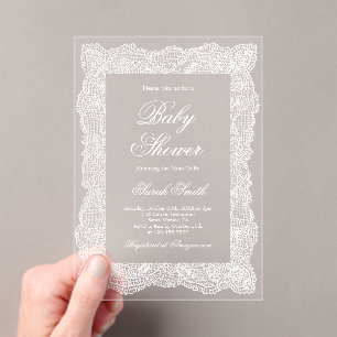 Invitations En Acrylique Baby-Shower Couronne de Dentelle Blanche