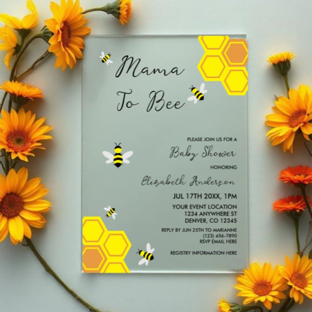 Invitations En Acrylique Baby shower d'abeilles (Créateur téléchargé)