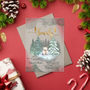 Invitations En Acrylique Baby shower d'attente de l'ours d'hiver