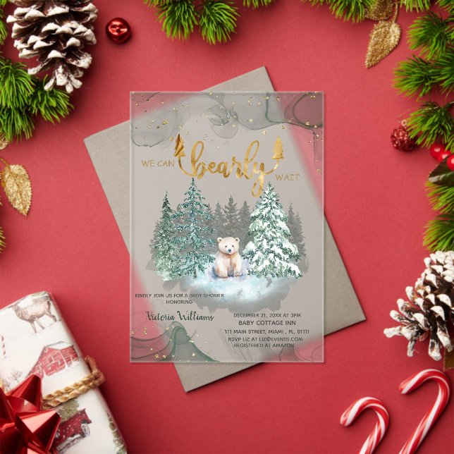 Invitations En Acrylique Baby shower d'attente de l'ours d'hiver (Insitu (vacances))