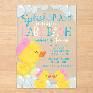 Invitations En Acrylique Baby shower de canard jumelé givré
