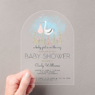 Invitations En Acrylique Baby shower de cigogne mignonne