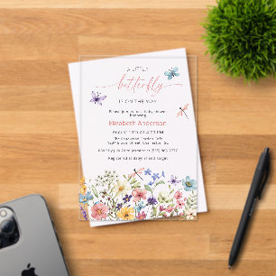 Invitations En Acrylique Baby shower de jardin papillon fleur sauvage