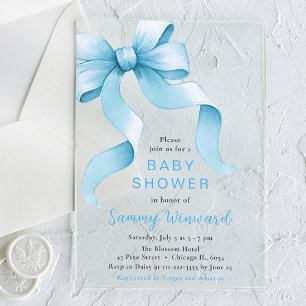 Invitations En Acrylique Baby shower de la corbeille de coquette bleu