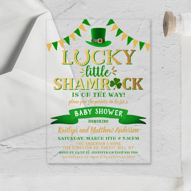 Invitations En Acrylique Baby shower de la Saint-Patrick du Petit Shamrock (Créateur téléchargé)