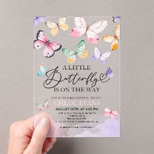 Invitations En Acrylique Baby shower de papillons colorés