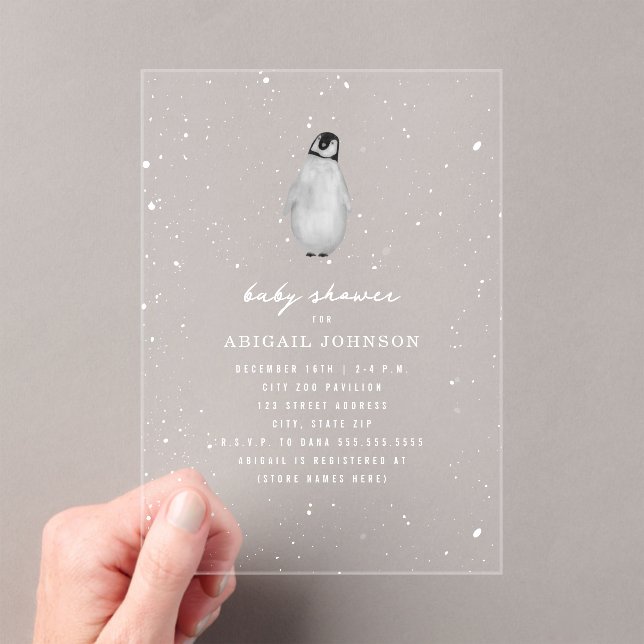 Invitations En Acrylique Baby shower de pingouin Hiver Neige Neutre (In situ (ordinateur de poche))