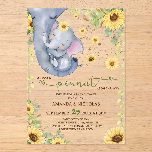 Invitations En Acrylique Baby shower de tournesol de cacahuètes (Recto)