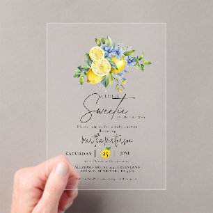 Invitations En Acrylique Baby shower d'été Citrus bleu citron