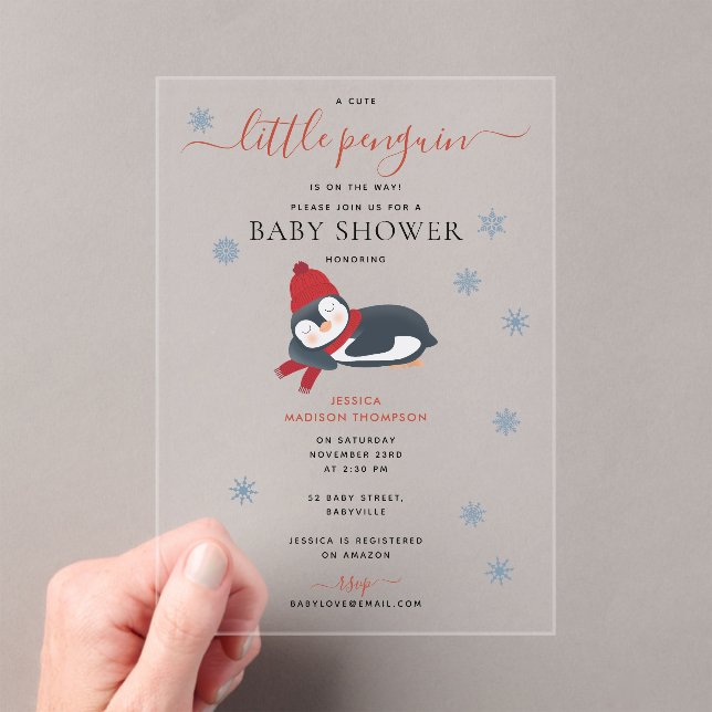Invitations En Acrylique Baby shower d'hiver de Pingouins mignons (In situ (ordinateur de poche))