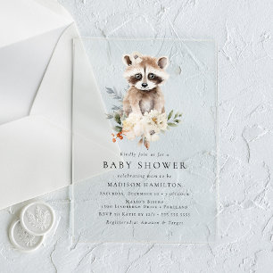 Invitations En Acrylique Baby shower d'hiver du Raccoon Aquarelle Cute