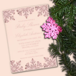 Invitations En Acrylique Baby shower d'hiver Pink Rose Gold Snowflake