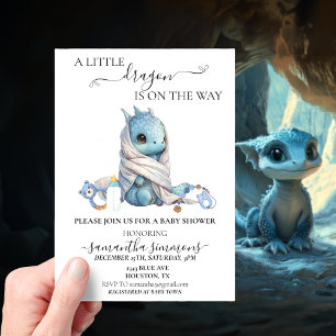 Invitations En Acrylique Baby Shower Dragon Bleu Aquarelle