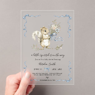 Invitations En Acrylique Baby Shower écureuil au lavis neutre pour les sexe