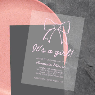 Invitations En Acrylique Baby shower Élégant Script Girl à main tiré