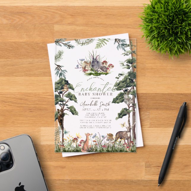Invitations En Acrylique Baby shower Enchanted Forest Woodland Animaux (Insitu (Carte d'invitation))