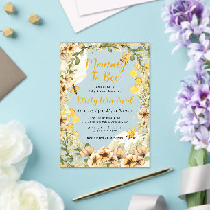 Invitations En Acrylique Baby Shower Été Aquarelle Abeilles et Fleurs
