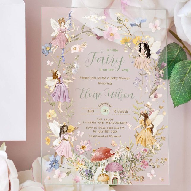 Invitations En Acrylique Baby shower Fairies Fleur sauvage Flower Meadow (Créateur téléchargé)