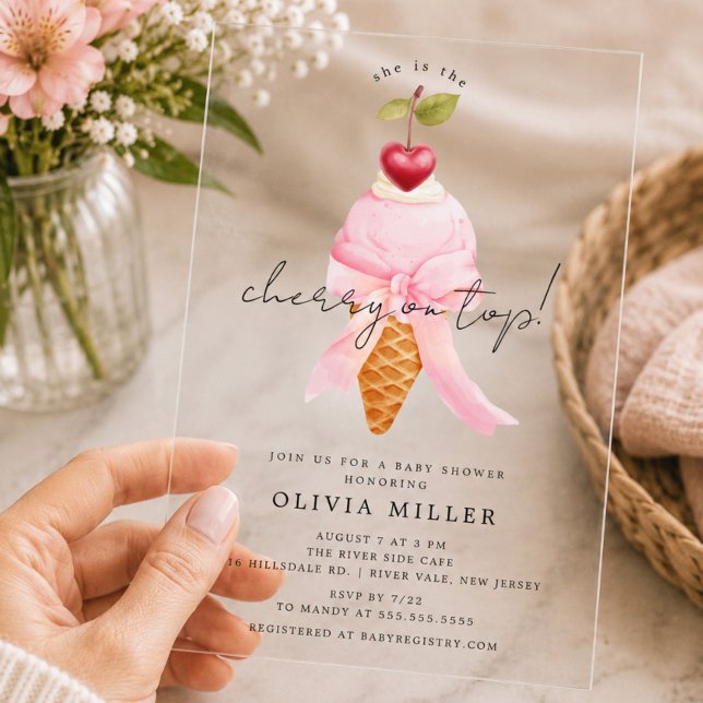 Invitations En Acrylique Baby Shower Fantaisiste Cerise  (Créateur téléchargé)