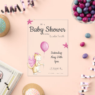 Invitations En Acrylique Baby shower fille dragon rose joli conte