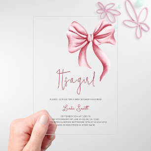 Invitations En Acrylique Baby Shower Fille Élégant Minimaliste Ruban Rose