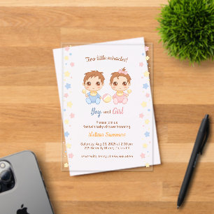 Invitations En Acrylique Baby shower fille jumeaux transparent
