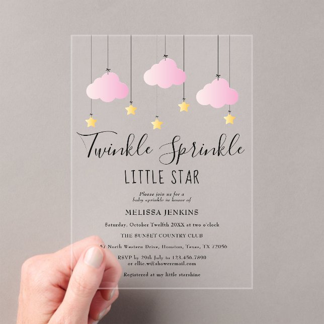 Invitations En Acrylique Baby shower fille rose étoile Twinkle Sprinkle (In situ (ordinateur de poche))