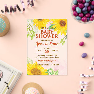 Invitations En Acrylique Baby Shower Fleur de Tournesol Joli