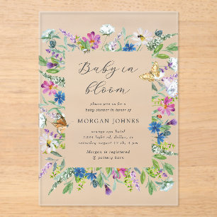 Invitations En Acrylique Baby shower Fleur sauvage Baby In Bloom