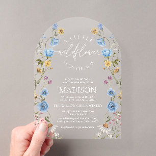 Invitations En Acrylique Baby-Shower Fleur Sauvage Bleue
