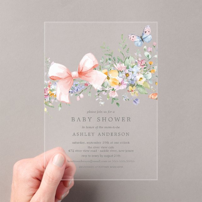Invitations En Acrylique Baby shower Fleur sauvage délicat (In situ (ordinateur de poche))