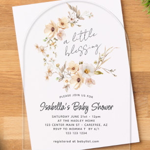 Invitations En Acrylique Baby Shower Fleur Sauvage Petite Bénédiction