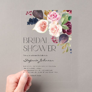 Invitations En Acrylique Baby Shower Fleurs de Bourgogne et Figues à l'aqua
