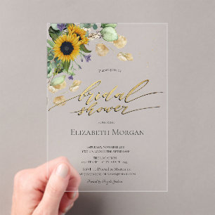 Invitations En Acrylique Baby Shower Fleurs d'eucalyptus Tournesols