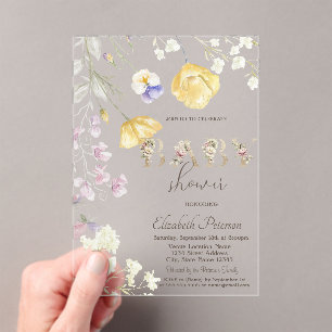 Invitations En Acrylique Baby-Shower Fleurs Sauvages Aquarelle