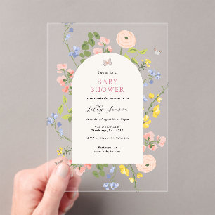 Invitations En Acrylique Baby shower floral d'aquarelle romantique