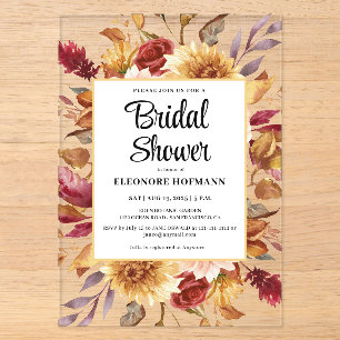 Invitations En Acrylique Baby Shower Floral de Mariage d'Automne 