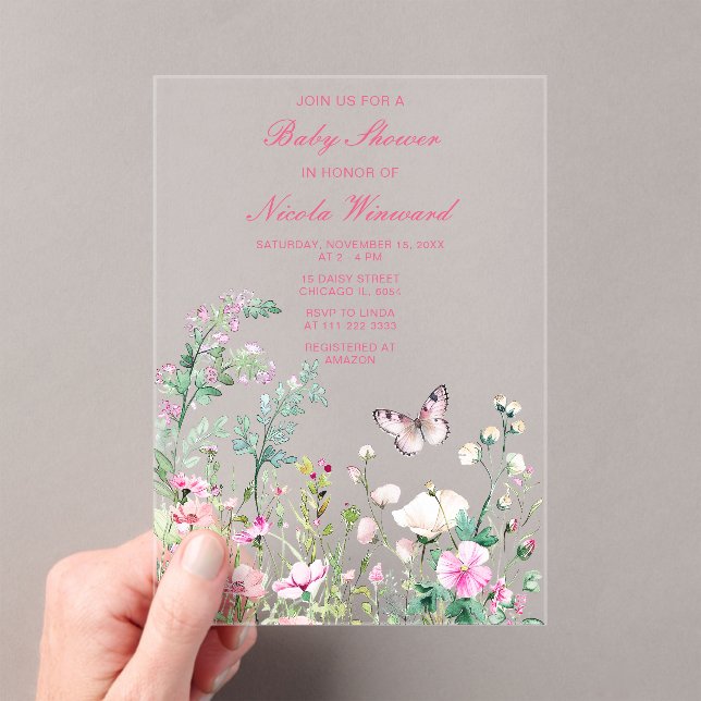 Invitations En Acrylique Baby shower floral du papillon vert du printemps (In situ (ordinateur de poche))