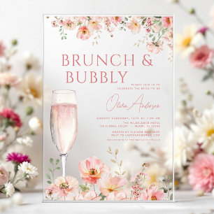 Invitations En Acrylique Baby Shower Floral et Champagne Pétillant pour une